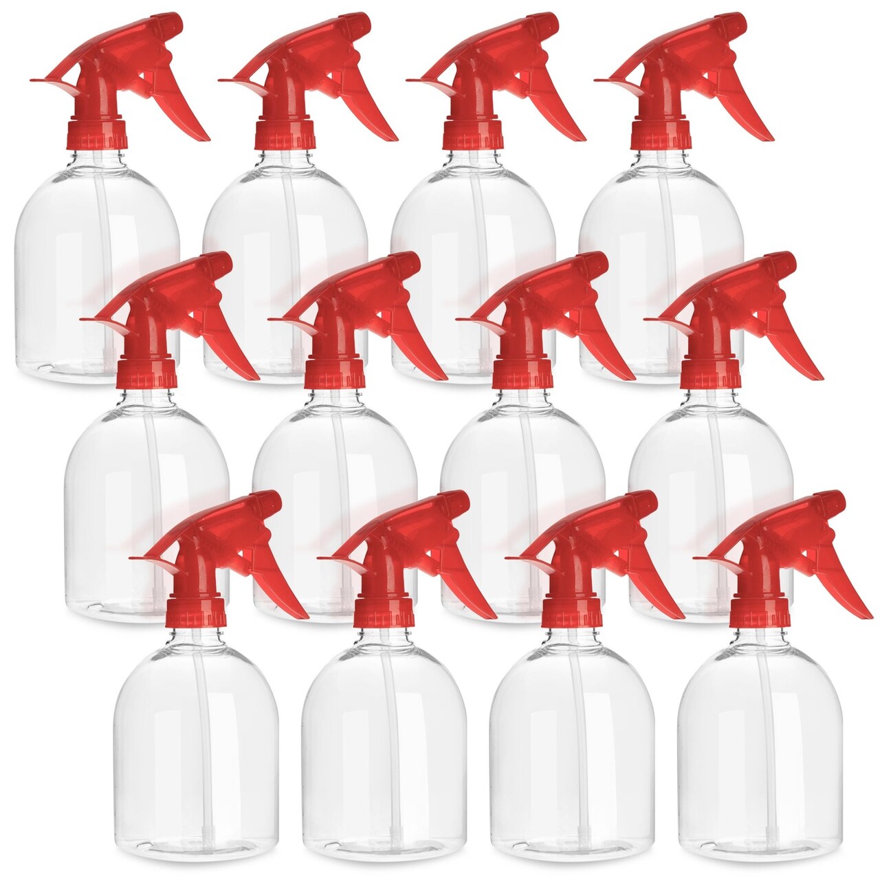 Juvale 12 Pack Refillable 16oz Plastic Spray Bottles - All-Purpose Red Spray Bottle for Hair, Cleaning Solutions, Plants, with Adjustable Nozzle (Mist & Stream)